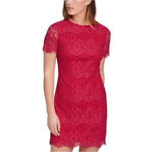 KENSIE DRESSES Womens Pink Short Sleeve Crew Neck Short Party Sheath Dress 0